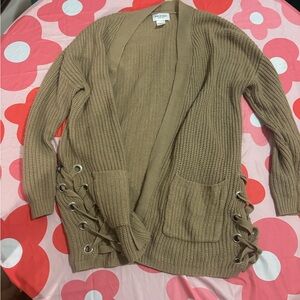Ambiance Brown Cardigan with Lace-Up Sides
